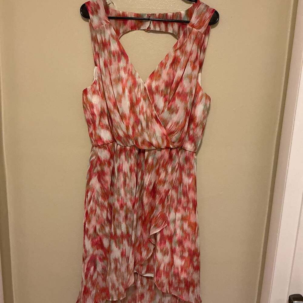 Pink Watercolor Abstract High-Low Dress, Cutout Back, Women's Size M